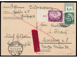 6 Pf. Hindenburg mit Walzendruck-Oberrand und  40 Pf. Wagner  mit Seitenrand auf Eilbotenkarte, Stempel Halle (Saale) 8 3.2.3