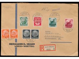 Reichsparteitag Nürnberg 6 Pf. und 12 Pf.  mit  Ersttagsstempel  Lorch 1.9.34 auf Einschreibbrief 2. Gewicht mit weiterer Fra