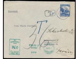 Einzelfrankatur 25 Pf. Eisenbahn auf Auslandsbrief 2. Gewicht mit Stempel  Planegg  30.7.35 nach Kopenhagen, T.-Stempel und N