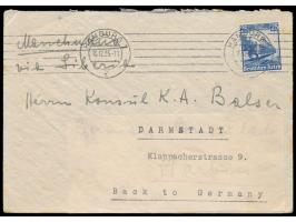 Einzelfrankatur 25 Pf. Eisenbahn (kleine Zahnfehler) auf Auslandsbrief  nach Mandschukuo,  Empfänger Konsul K. A. Balser, Mas
