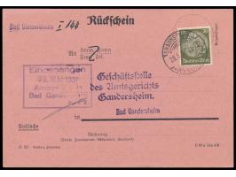 Rückschein  mit verklebter Rückscheingebühr, Einzelfrankatur 30 Pf. Hindenburg, Stempel  Braunschweig Ankunft  28.5.37, an da