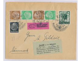 Auslandsbrief 2. Gewicht mit Sonderstempel Essen Reichsgartenschau 13.5.38 nach Dänemark, um 17 Pf. unterfrankiert, grüner Au