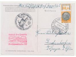 100 Pf. Hindenburg mit Oberrand  (Feld 6) auf Propagandakarte "Sudetendeutsches Hilfswerk" als  Zeppelinpost  "Deutschlandfah