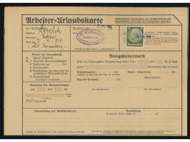 Arbeiter-Urlaubskarte &nbsp;für den Zeitraum 5. Dezember 1939 bis 2. Januar 1940, rückseitig 20 Arbeiter-Urlaubsmarken, Postg
