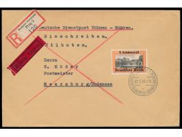 Einzelfrankatur 1 RM Danzig-Abschied (dünnes Papier) auf  Eilboten-Einschreibbrief 2. Gewicht  mit Stempel  Prag 2 DDP Böhmen