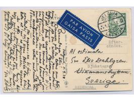 Einzelfrankatur 10 S. auf  Luftpostkarte  nach Schweden,  Sondertarif,  Stempel  Jelgava  12.9.38, Bedarf
Stichwort: Flugpost
