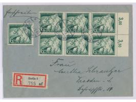 7 x 6 Pf. "Verpflichtung der Jugend" auf Einschreibbrief mit Stempel Berlin W 9 28.3.43 nach Dresden, Ankunftstempel 29.3.43,