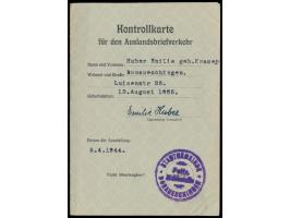 Kontrollkarte für den Auslandsbriefverkehr  mit Dienstsiegel "Stadtgemeinde Donaueschingen / Polizei-Meldestelle", innen Post