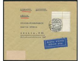 50 S. Staatswappen als  Eckrandstück  rechts oben auf Luftpostbrief nach Berlin, Stempel  Riga Gaisa-Pasts  19.1.40, rückseit