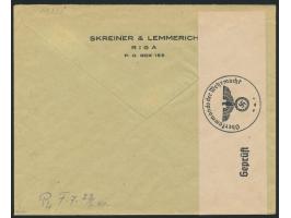50 S. Staatswappen als  Eckrandstück  rechts oben auf Luftpostbrief nach Berlin, Stempel  Riga Gaisa-Pasts  19.1.40, rückseit