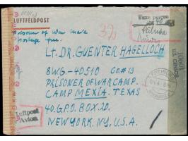 Kriegsgefangenen-Luftpostbrief an einen deutschen Soldaten im Camp Mexia, Texas / USA, Stempel  Freiburg (Breisgau) 1  12.6.4