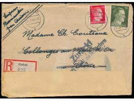 12 Pf. und 30 Pf. Hitler auf &nbsp;Einschreibbrief &nbsp;mit Stempel Eisfeld 31.8.44 &nbsp;im Europatarif nach Frankreich, &n