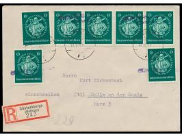 7 x 6 + 4 Pf. Albertina Königsberg auf  Einschreibbrief  mit violettem Not-L2  Güntersberge / (Ostharz)  und Stempel Gernrode