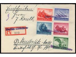 Einschreibbrief mit Sondermarken-Mischfrankatur 54 Pf., entwertet mit violettem Not-L1  Stettin-Züllchow,  gleicher Stempel a