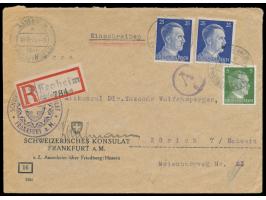 5 und 2x 25 Pfg. Hitler auf Vordruck- Einschreibbrief des &nbsp;Schweizerischen Konsulats Frankfurt , &nbsp;mit Dienstsiegel 