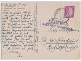 6 Pf. Hitler auf Postkarte mit Stempel Kreuth (b. Tegernsee) 14.10.44 &nbsp;nach Köln-Braunsfeld &nbsp;(linksrheinisch), wege