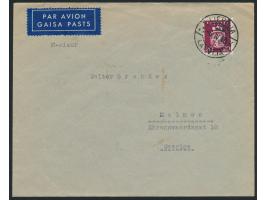 Einzelfrankatur 20 S. Wappen (Ausgabe 1940) auf  Luftpostbrief  nach Schweden,  Sondertarif,  Stempel  Liepaja  6.4.40, rücks