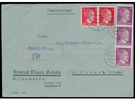 Einschreibbrief mit 3 x 6 Pf., und 2 x 12 Pf. Hitler von &nbsp;Geseke (Westf) &nbsp;23.12.44 nach Durach, &nbsp;provisorische