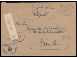 Feldpost-Einschreibbrief mit Stempel &nbsp;Neviges &nbsp;30.12.44 nach Dresden, &nbsp;selbstgefertigter Not-R-Zettel, &nbsp;A