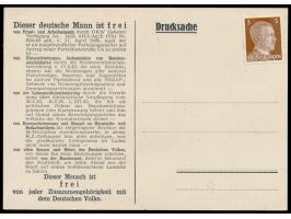 1944 / 1945: Britische  Propagandafälschung  3 Pf. Hitler auf Propagandakarte "Dieser deutsche Mann ist frei" (Dr. Ludwig Sch
