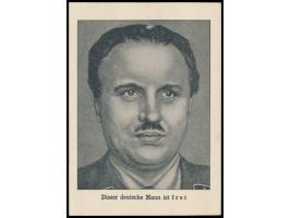 1944 / 1945: Britische  Propagandafälschung  3 Pf. Hitler auf Propagandakarte "Dieser deutsche Mann ist frei" (Dr. Ludwig Sch