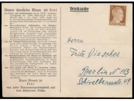 1944 / 1945: Britische  Propagandafälschung  3 Pf. Hitler (kleine Mängel) auf Propagandakarte "Dieser deutsche Mann ist frei"