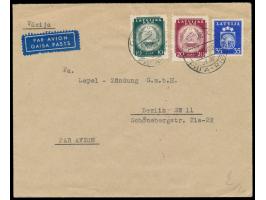 Lettische SSR:  10 S. und 20 S. mit 35 S. Wappen (Ausgabe 1940) auf  Luftpostbrief  nach Berlin, zweisprachiger Stempel CCCP 