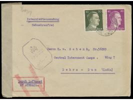 30 und 40 Pfg. Hitler auf &nbsp;Luftpost - Interniertenbrief &nbsp;Hilkenbrock 8.2.45 in das indische Lager Dehra Dun, Wing 7