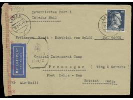 Einzelfrankatur 80 Pfg. Hitler auf Luftpost  Interniertenbrief  in das indische Lager Premnagar bei  Dehra Dun,  Stempel Labe