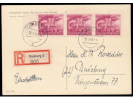 3 x 12 Pf.  Volkssturm  auf Orts-Einschreiben-Postkarte mit Stempel  Duisburg 2  12.3.45
Postleitzahl: 471
