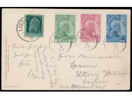 Satz  Fürst Johann II.  (10 H. Zähnung unten "rasiert") auf Ansichtskarte von Lindau, jede Marke einzeln mit Stempel Vaduz  2