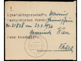 Einzelfrankatur 30 Pf. Hitler auf  Postanweisung  auf 20 RM mit Stempel  Karlsbad 2  23.3.45 nach Wien, erst nach Kriegsende 