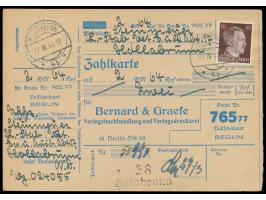 10 Pfg. Hitler auf  Zahlkarte  auf 2 Rentenmark mit Stempel und Bezirksstempel  Hollabrunn  27.3.45, an das Postscheckamt Ber