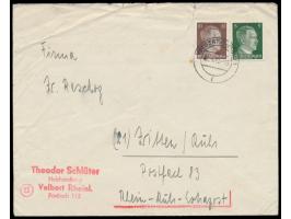 5 Pf. und 10 Pf. Hitler auf Brief mit Stempel  Velbert (Rheinl) 1  2.4.45 mit Vermerk  "Rhein-Ruhr-Extrapost"  nach Witten, b