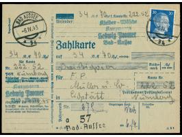 20 Pfg. Hitler auf  Zahlkarte  auf 34 RM mit Stempel und Bezirksstempel  Bad Aussee  6.4.45 an das Postscheckamt Nürnberg, Be