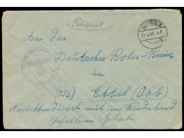 Feldpostbrief mit Stempel  Illertissen  23.4.45 an das "Deutsche Rote Kreuz in (13 b) Ettal / Oberbayern,  Nachrichtendienst 