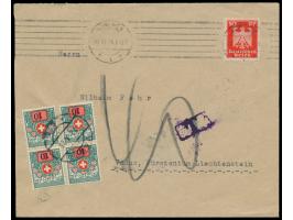 Deutsches Reich 10 Pfg. Reichsadler auf Auslandsbrief München 20.10.25 nach Vaduz, Tax-Stempel, &nbsp;handschriftlich 40 ct. 