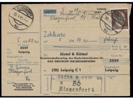 10 Pfg. Hitler auf  Zahlkarte  mit Stempel und Bezirksstempel Klagenfurt 30.4.45 an das Postscheckamt Leipzig, Empfängerabsch