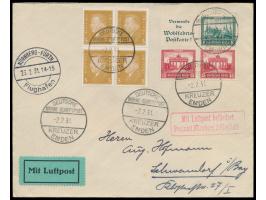 seltener waagerechter  Nothilfe-Zusammendruck  Reklamefeld und 8 Pf. mit zwei 15 Pf.-Marken im Viererblock auf  Luftpostbrief