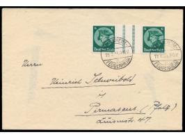 waagerechtes  Zwischenstegpaar 6 Pf. Fridericus  auf Brief mit Stempel Mannheim-Feudenheim 19.7.33 nach Pirmasens, portoricht