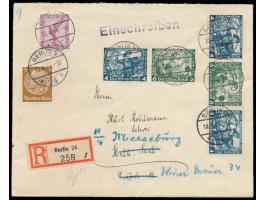 waagerechte  Nothilfe-Zusammendrucke  4 Pf. + 6 Pf. und 4 Pf. + 6 Pf. + 4 Pf. Wagner mit 15 Pf. Flugpost und 3 Pf. Hindenburg