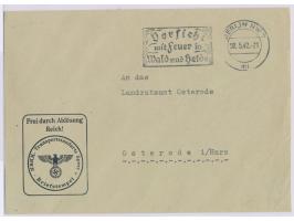 Brief mit Maschinenstempel  Berlin NW 7  28.5.42, eingedrucktes Dienstsiegel "Frei durch Ablösung Reich! /  NSKK. Transportst
