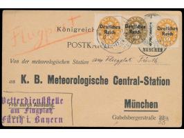 2 x 10 Pf. und 40 Pf. Bayern-Abschiedsausgabe auf seltener  Luftpostkarte  der  Wetterdienststelle am Flugplatz Fürth. i. Bay