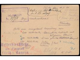 2 x 10 Pf. und 40 Pf. Bayern-Abschiedsausgabe auf seltener  Luftpostkarte  der  Wetterdienststelle am Flugplatz Fürth. i. Bay