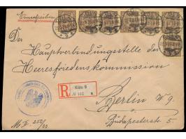 Dienstmarke 5 M. als Massenfrankatur von 36 Stück beidseitig auf Einschreibbrief mit Stempel  Cöln 9  27.3.23 nach Berlin, Di