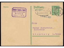 falsch gefaltete  Ganzsachen-Doppelkarte  5 Pf. mit  Textzudruck "Mentor-Kamera-Fabrik Dresden"  auf beiden Teilen, Antwortte