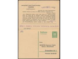 falsch gefaltete  Ganzsachen-Doppelkarte  5 Pf. mit  Textzudruck "Mentor-Kamera-Fabrik Dresden"  auf beiden Teilen, Antwortte