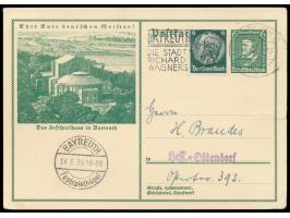 Sonderganzsache "Richard Wagner"  6 Pf., ungültig mit Zusatzfrankatur 6 Pf. Hindenburg, Maschinenstempel Bayreuth 14.8.39, li