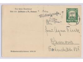 WHW-Lotterie-Ganzsache  6 Pf. mit Bild 106: Heilbronn a. N., Rathaus, Maschinenstempel Hannover, 8.9.35, anhängend Karte mit 