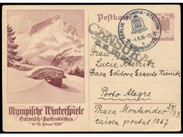 Winter-Olympiade 15 Pf.  mit Sonderstempel  Berlin Olympia-Stadion  4.8.36  nach Brasilien,  schwarzer Zensur-L2  Censura / R